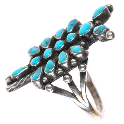 sz7 c1930's vintage Zuni sterling silver natural turquoise dragonfly ring