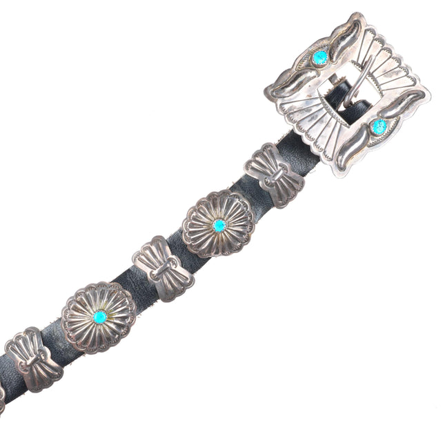 32" vintage Navajo sterling silver butterfly concho belt with turquoise
