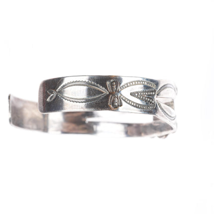 7" 1940's Navajo stamped sterling silver green turquoise cuff bracelet