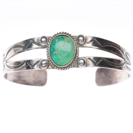 7" 1940's Navajo stamped sterling silver green turquoise cuff bracelet