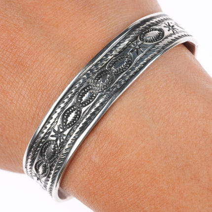 6.25" c1920 Antique Navajo ingot silver deep stamped cuff bracelet