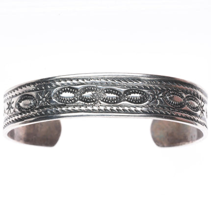 6.25" c1920 Antique Navajo ingot silver deep stamped cuff bracelet