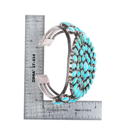 6.4" c1940's Zuni Natural turquoise cluster sterling silver cuff bracelet