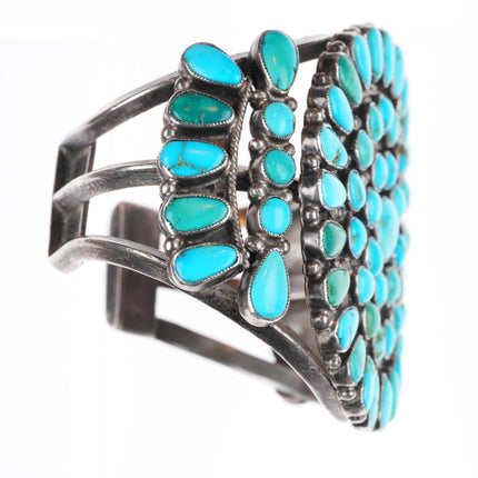 6.4" c1940's Zuni Natural turquoise cluster sterling silver cuff bracelet