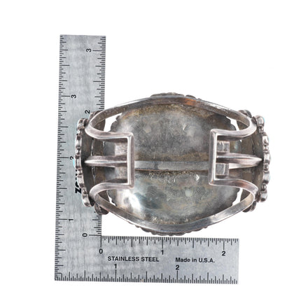 6.4" c1940's Zuni Natural turquoise cluster sterling silver cuff bracelet