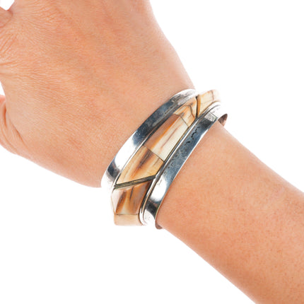 6.1" Jack Woolsey southwest modernist antler/bone sterling silver cuff bracelet