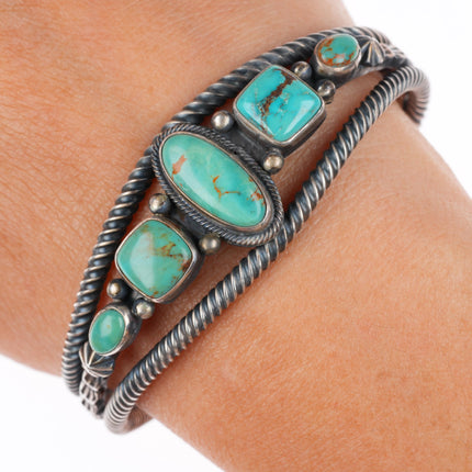 6.4" Aaron Toadlena Navajo sterling silver high grade turquoise cuff bracelet