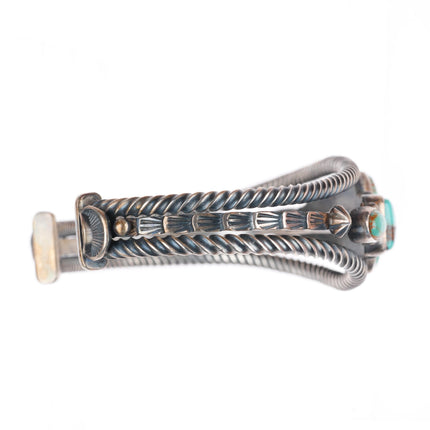 6.4" Aaron Toadlena Navajo sterling silver high grade turquoise cuff bracelet