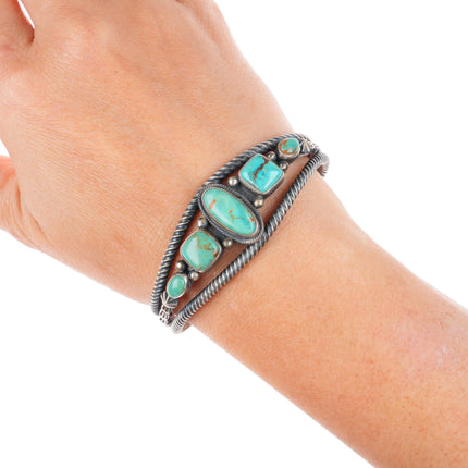 6.4" Aaron Toadlena Navajo sterling silver high grade turquoise cuff bracelet