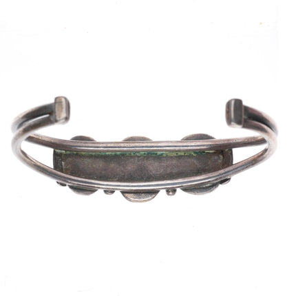 6.75" 1920-30's Navajo ingot silver 3 stone green turquoise row cuff bracelet
