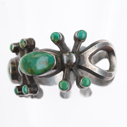 6.75" vintage Navajo or Zuni cast sterling silver cuff bracelet w/nice turquoise