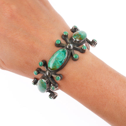 6.75" vintage Navajo or Zuni cast sterling silver cuff bracelet w/nice turquoise