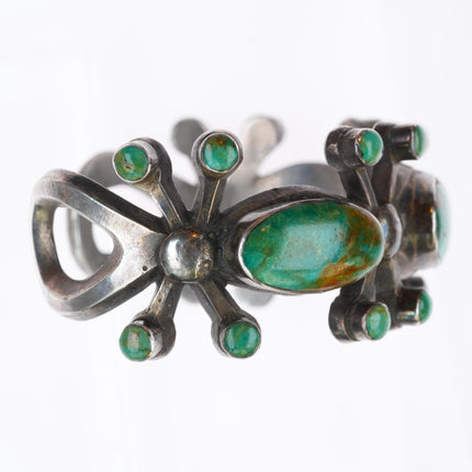 6.75" vintage Navajo or Zuni cast sterling silver cuff bracelet w/nice turquoise