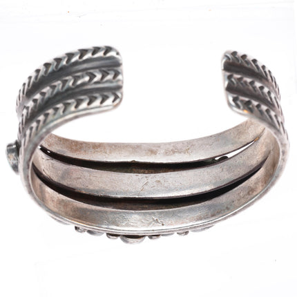 6.5" c1930's Navajo deep stamped ingot silver turquoise cluster cuff bracelet