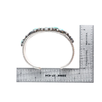 6.5" c1930's Navajo deep stamped ingot silver turquoise cluster cuff bracelet
