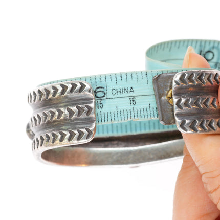 6.5" c1930's Navajo deep stamped ingot silver turquoise cluster cuff bracelet