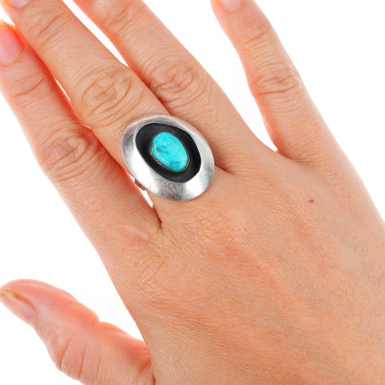 sz7 vintage Navajo sterling silver modernist shadowbox turquoise ring