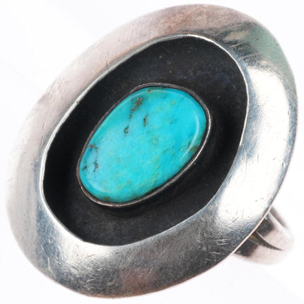 sz7 vintage Navajo sterling silver modernist shadowbox turquoise ring
