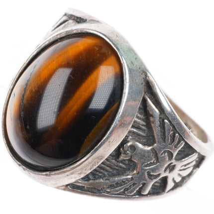 sz12 vintage southwestern sterling silver Tiger's Eye Knifewing size 12 ring