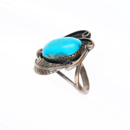 sz6 vintage Navajo sterling silver turquoise ring with big feather