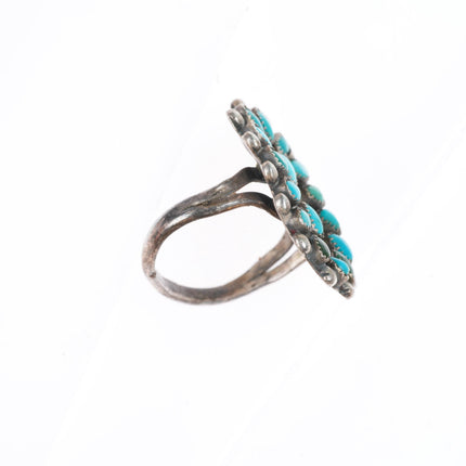 sz6 vintage Zuni sterling silver petit point turquoise cluster ring