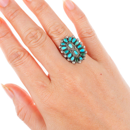 sz6 vintage Zuni sterling silver petit point turquoise cluster ring