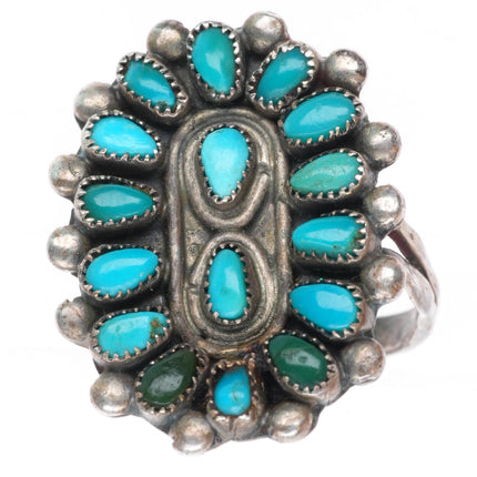sz6 vintage Zuni sterling silver petit point turquoise cluster ring