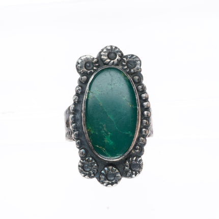 sz7.5 1930's Vintage Navajo Fred Harvey Style snake stamped green turquoise ring