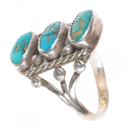 sz5.5 Antique Navajo Ingot silver 3 stone turquoise stoplight ring