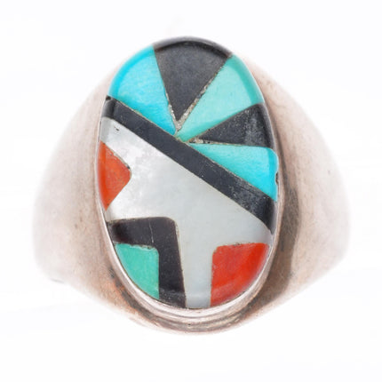 sz9.25 Richard and Geneva Terrazas Zuni sterling silver intarsia inlay ring