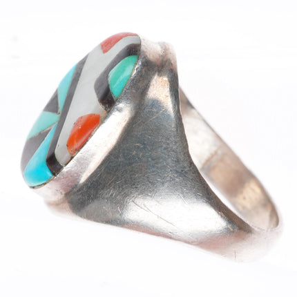 sz9.25 Richard and Geneva Terrazas Zuni sterling silver intarsia inlay ring