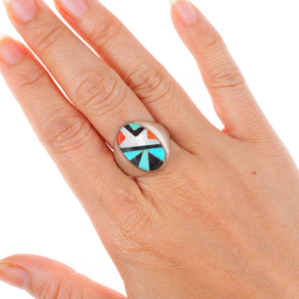 sz9.25 Richard and Geneva Terrazas Zuni sterling silver intarsia inlay ring