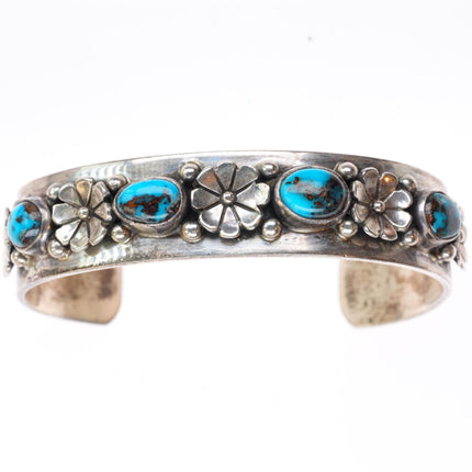 5.9" RA Vintage Southwestern sterling silver row cuff bracelet w/ nice turquoise