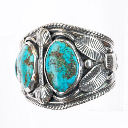 7.1" Big vintage JB Navajo sterling silver turquoise cuff bracelet