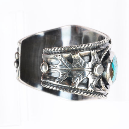 7.1" Big vintage JB Navajo sterling silver turquoise cuff bracelet