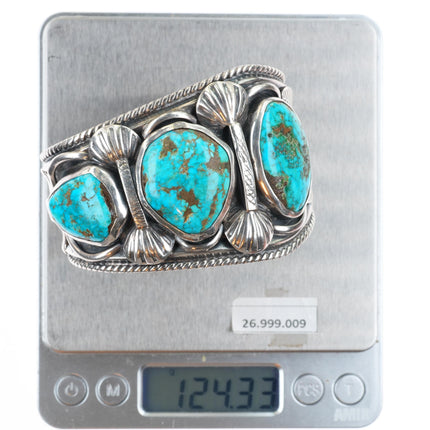 7.1" Big vintage JB Navajo sterling silver turquoise cuff bracelet