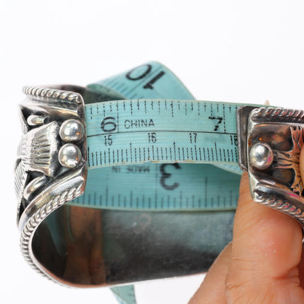 7.1" Big vintage JB Navajo sterling silver turquoise cuff bracelet