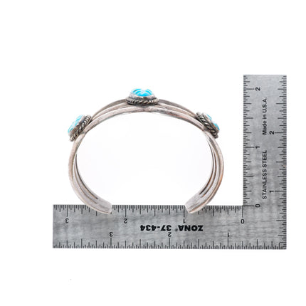 6.4" vintage Zuni carved turquoise leaves cast sterling silver cuff bracelet