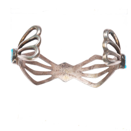 6.6" vintage Navajo cast sterling silver spiderweb cuff bracelet w/turquoise