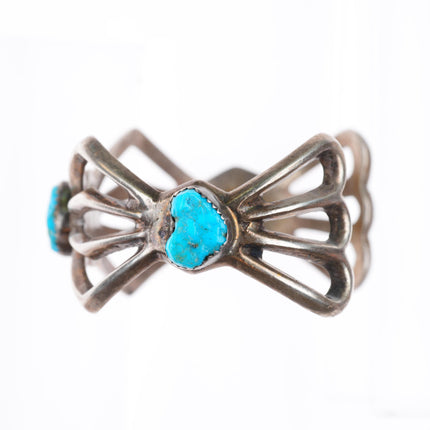6.6" vintage Navajo cast sterling silver spiderweb cuff bracelet w/turquoise