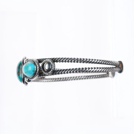 6.4" c1930's Navajo twisted wire 3 stone turquoise cuff bracelet sterling silver