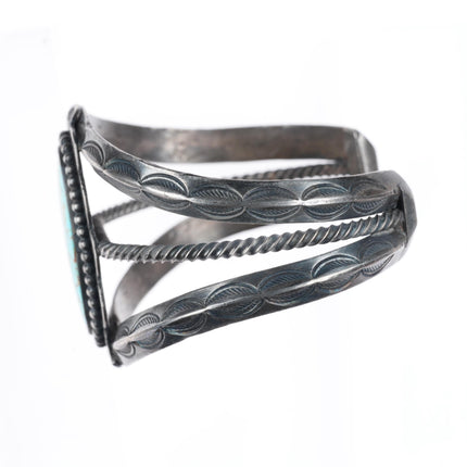 6.5" 1930's-40's Navajo carinated sterling silver #8 Turquoise cuff bracelet
