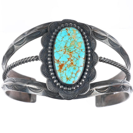 6.5" 1930's-40's Navajo carinated sterling silver #8 Turquoise cuff bracelet