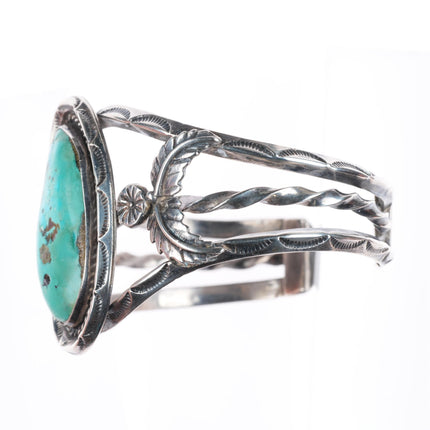 6.3" vintage WM Navajo carinated sterling silver turquoise cuff bracelet