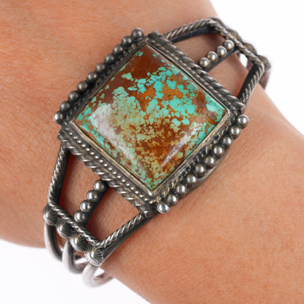 6.25" c1940's Navajo Red Web Kingman turquoise sterling silver cuff bracelet