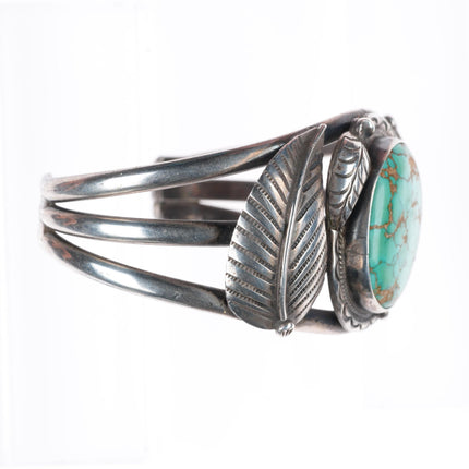 6.6" Vintage Navajo sterling silver spiderweb turquoise cuff bracelet