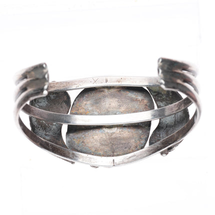 6.6" Vintage Navajo sterling silver spiderweb turquoise cuff bracelet