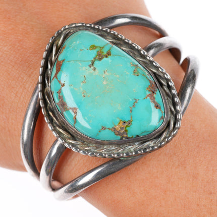 6.1" vintage Navajo sterling silver cuff bracelet with nice turquoise