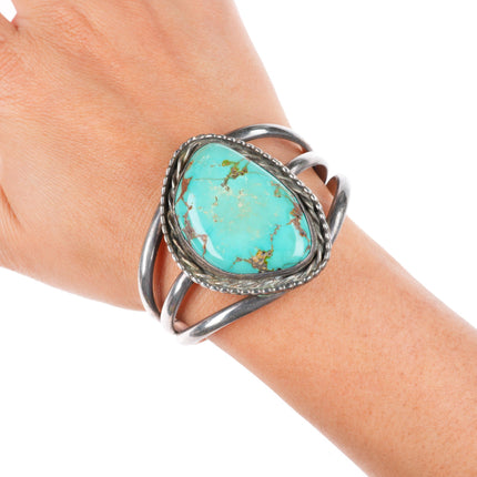 6.1" vintage Navajo sterling silver cuff bracelet with nice turquoise