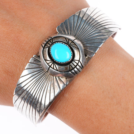 6.7" Clarence Bailon Santo Domingo sterling silver turquoise cuff bracelet